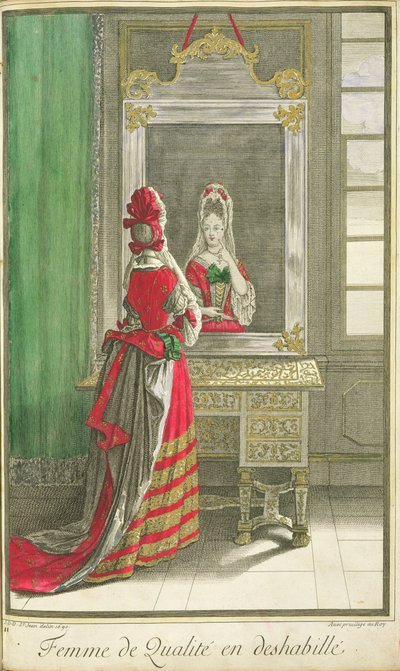 Lady Looking in the Mirror, published c.1688-90 by Jean Dieu de Saint Jean